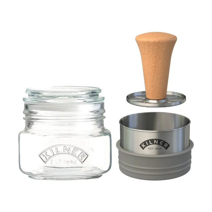 Kilner Mash & Store säilytyspurkkisetti - Kirkas ruostumaton teräs ja puu, 0,5 l - Kilner