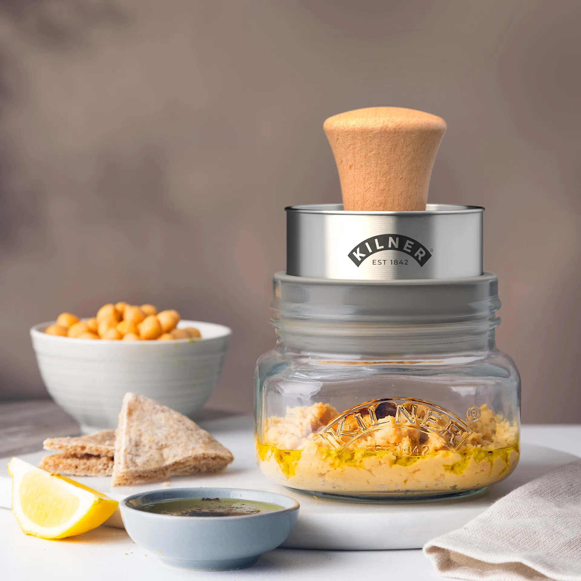 Kilner Mash & Store säilytyspurkkisetti, Kirkas ruostumaton teräs ja puu, 0,5 l Kilner
