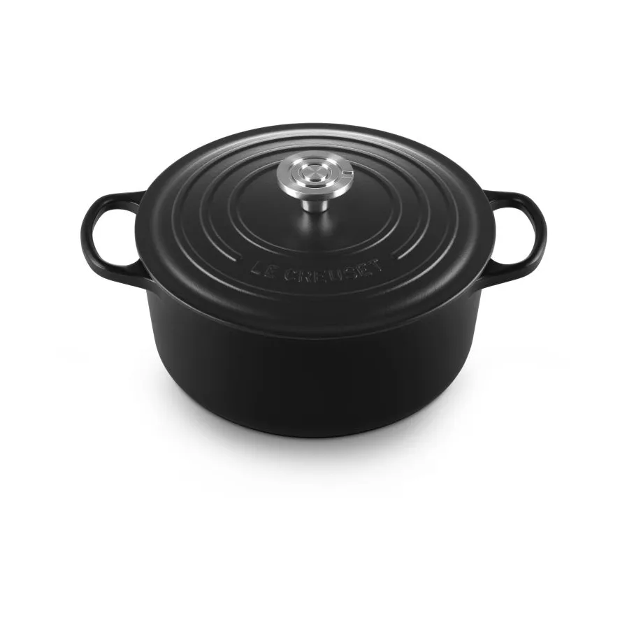 Le Creuset Signature valurautainen pyöreä pata, Matte Black, 5,3 l Le Creuset