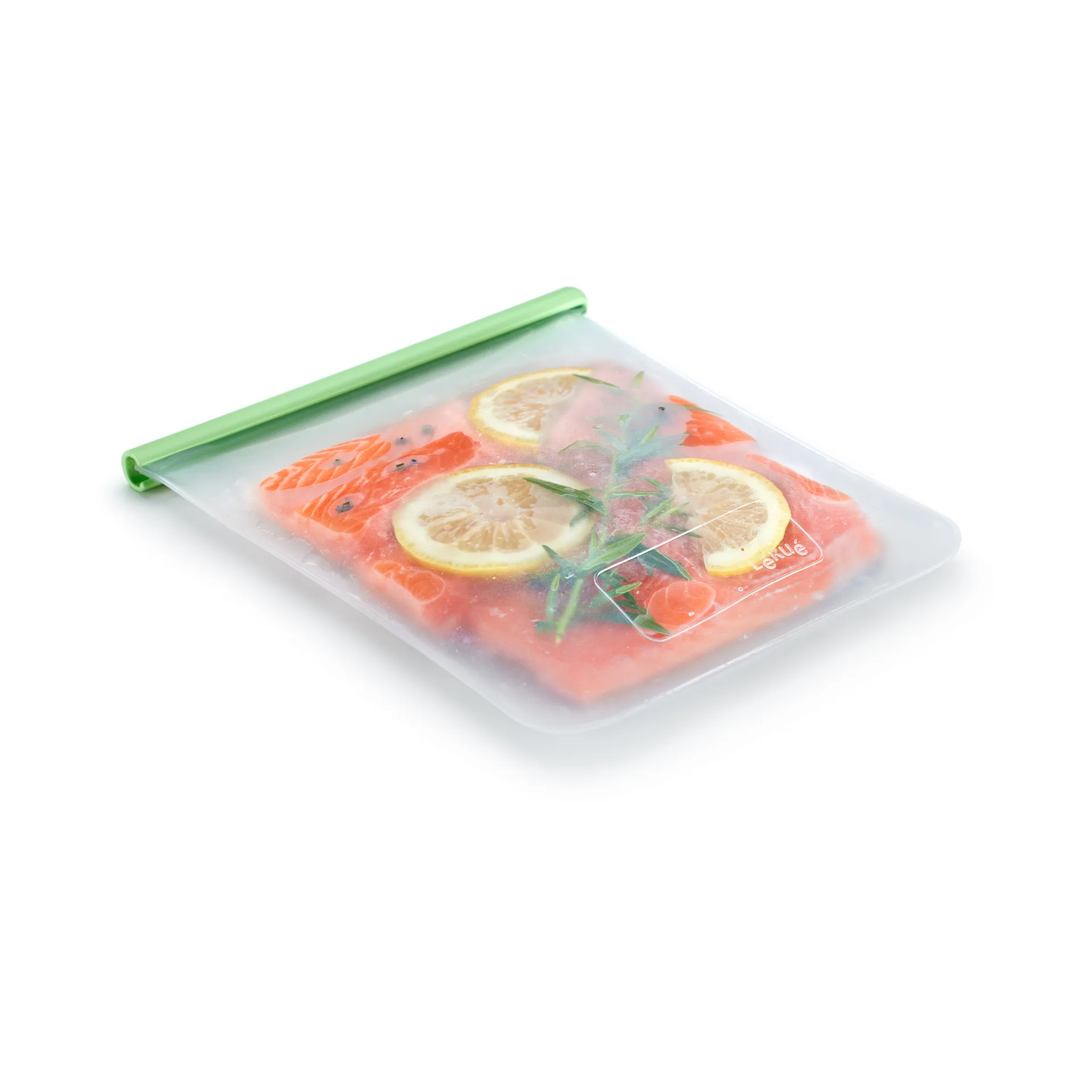 Lékué litteä uudelleenkäytettävä pussi vihreä., L Lékué