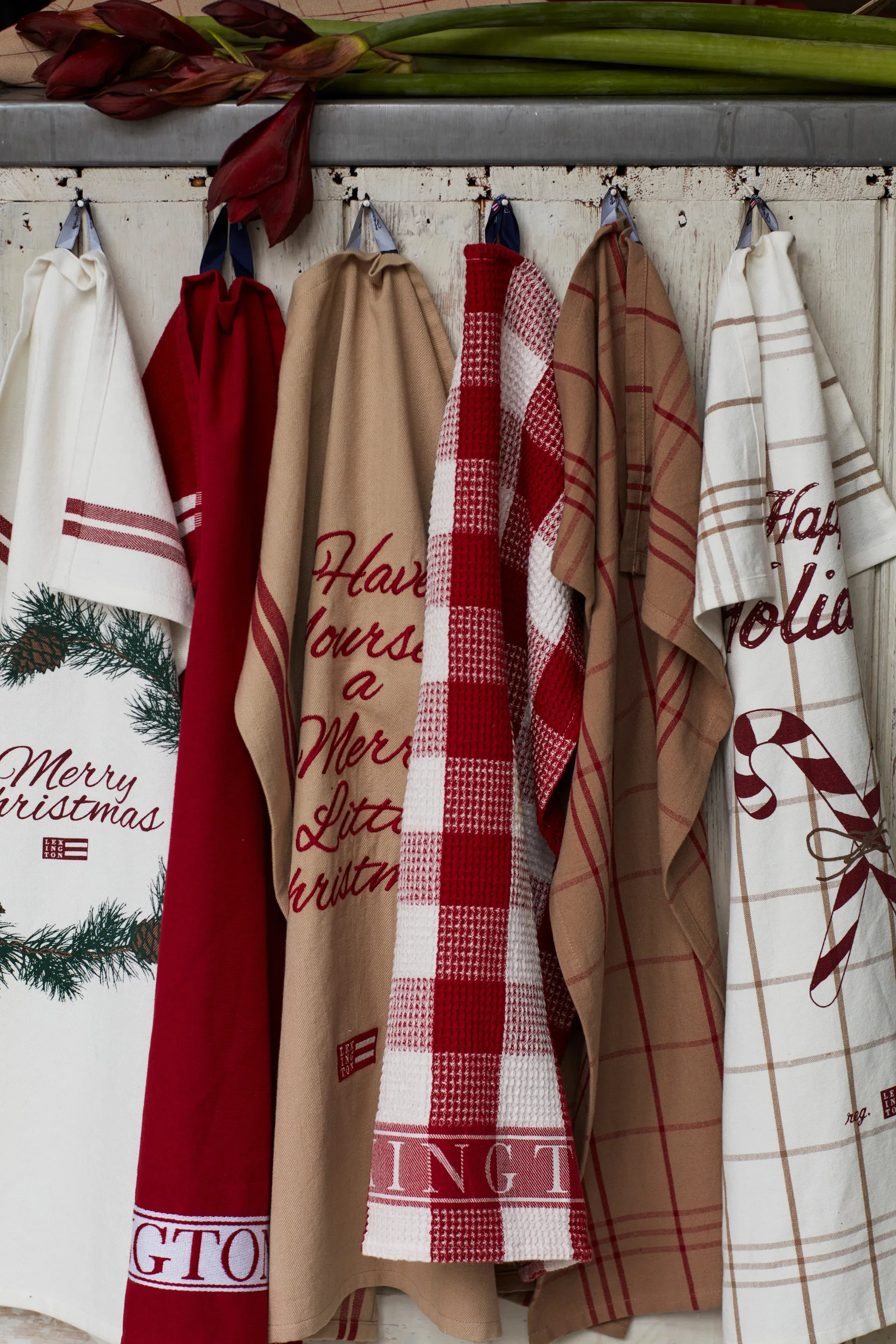 Candy Cane Organic Cotton -keittiöpyyhe 50 x 70 cm, White-beige-gray Lexington