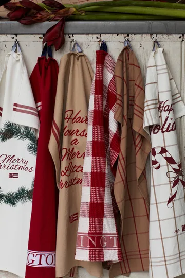 Candy Cane Organic Cotton -keittiöpyyhe 50 x 70 cm - White-beige-gray - Lexington