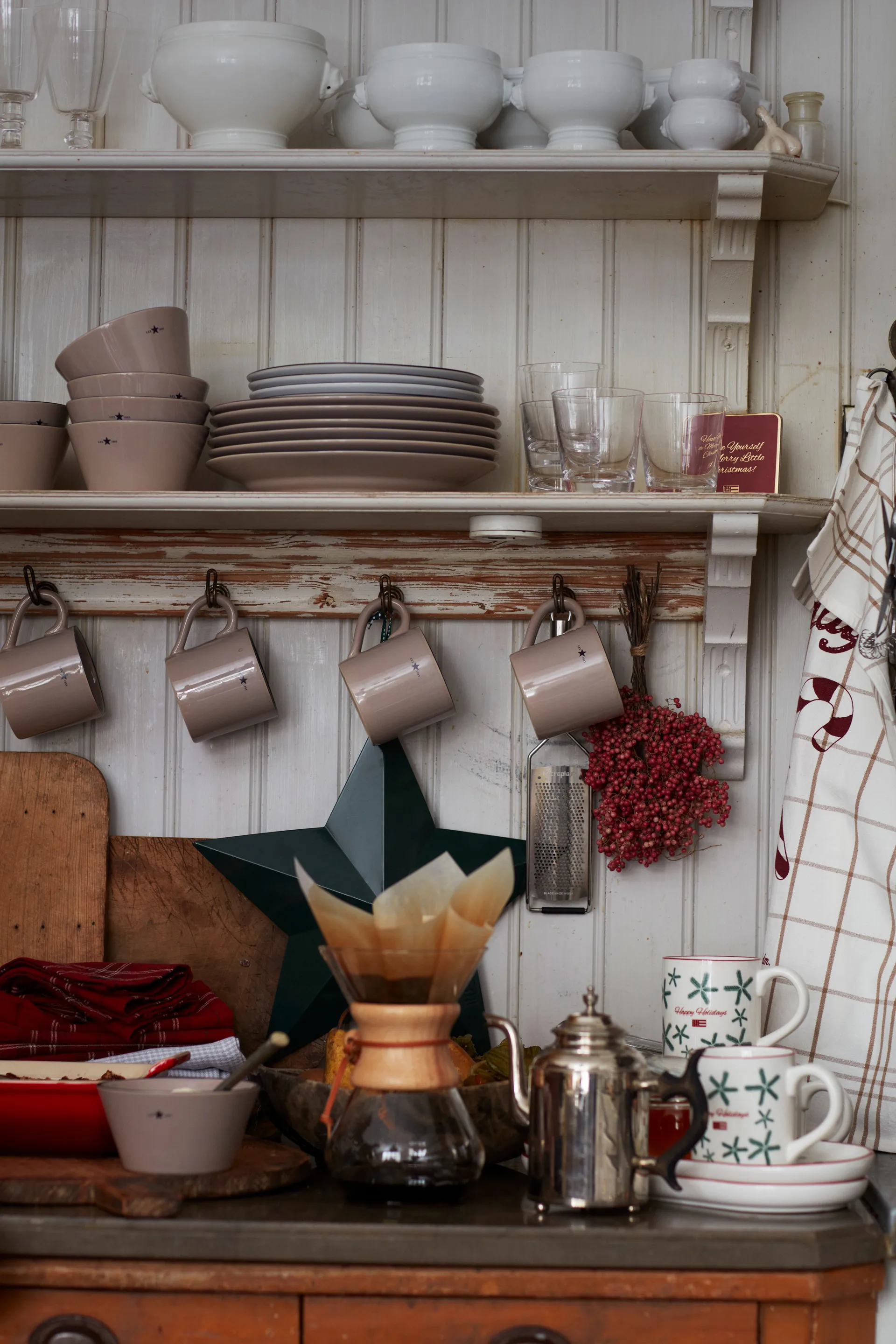 Candy Cane Organic Cotton -keittiöpyyhe 50 x 70 cm, White-beige-gray Lexington