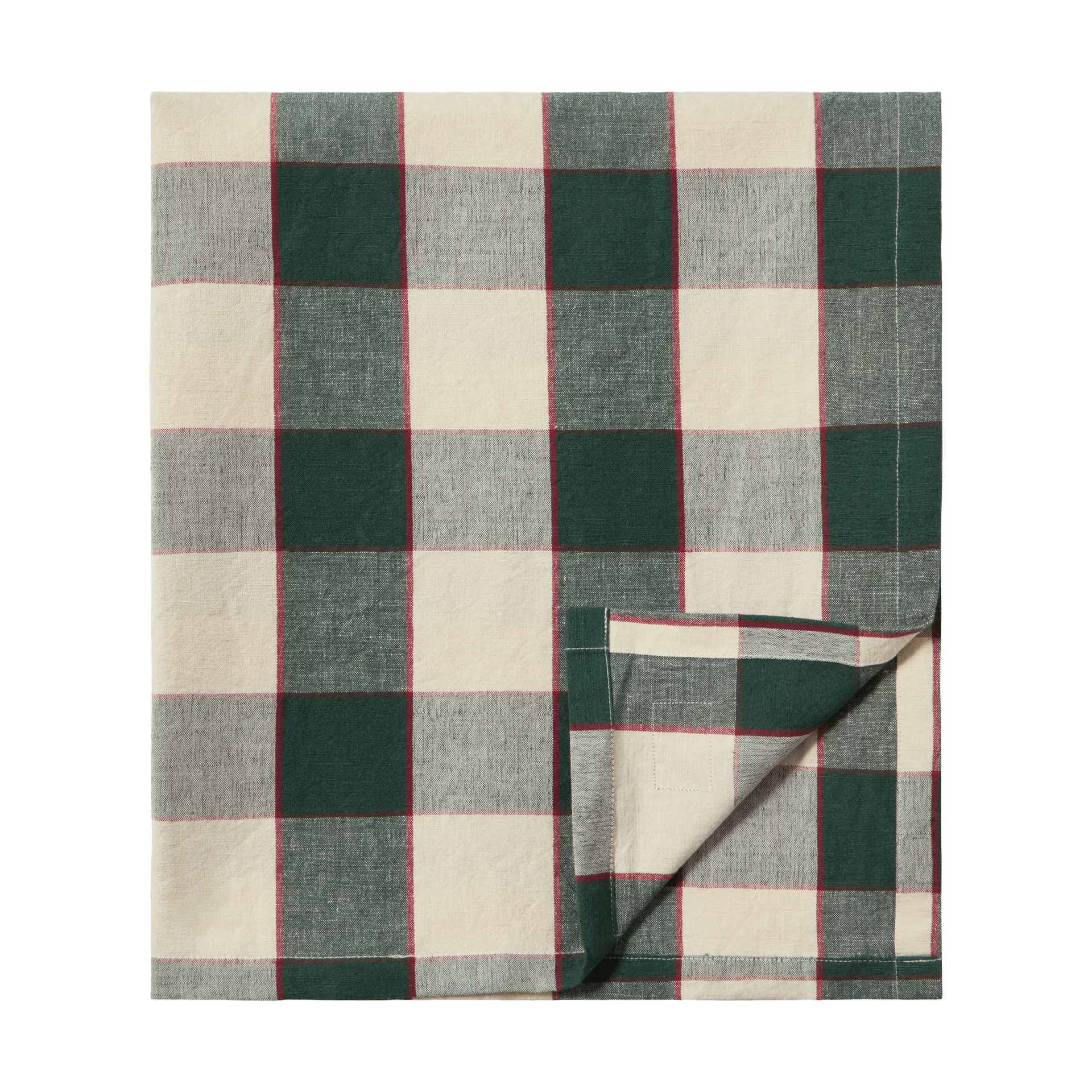 Checked Cotton Linen -pöytäliina 150 x 250 cm, Green–vaalea beige–punainen Lexington