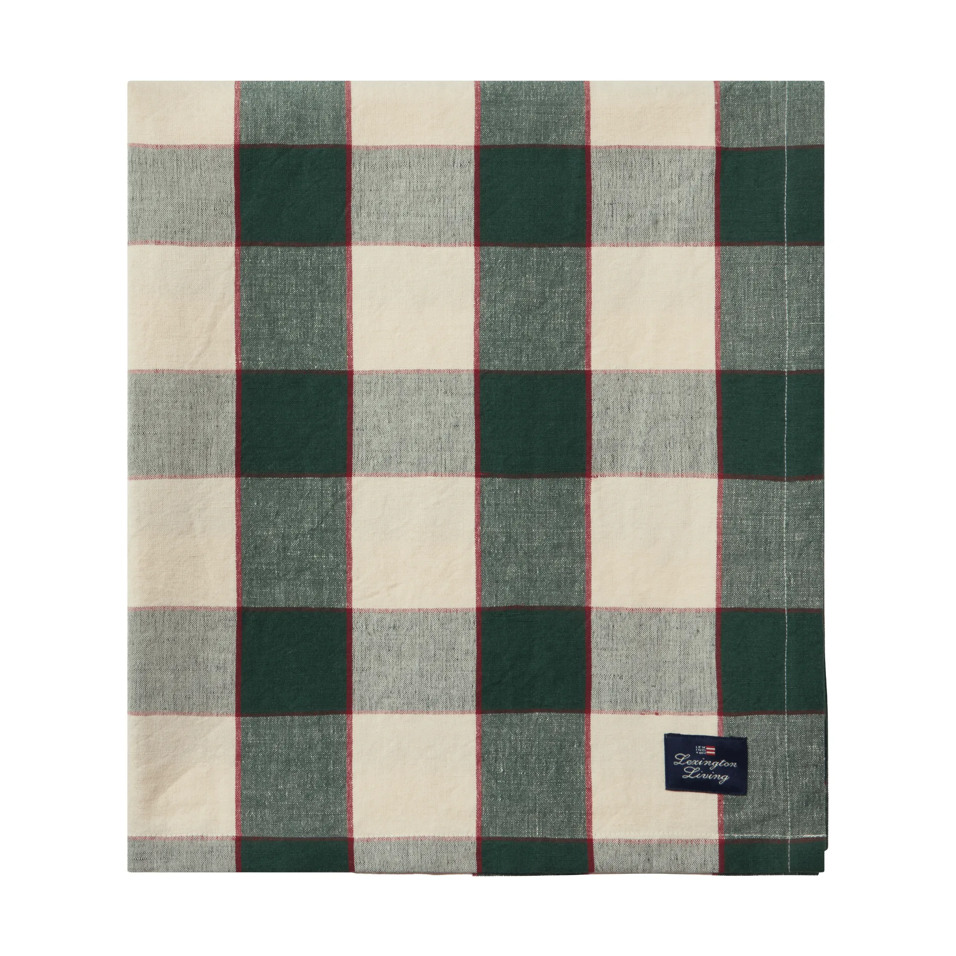 Checked Cotton Linen -pöytäliina 150 x 350 cm, Green–vaalea beige–punainen Lexington