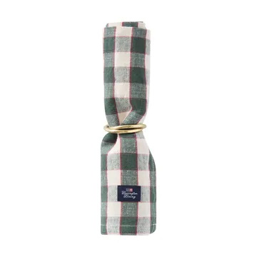 Checked Linen/Cotton kangasservetti 50x50 cm - Green–vaalea beige–punainen - Lexington