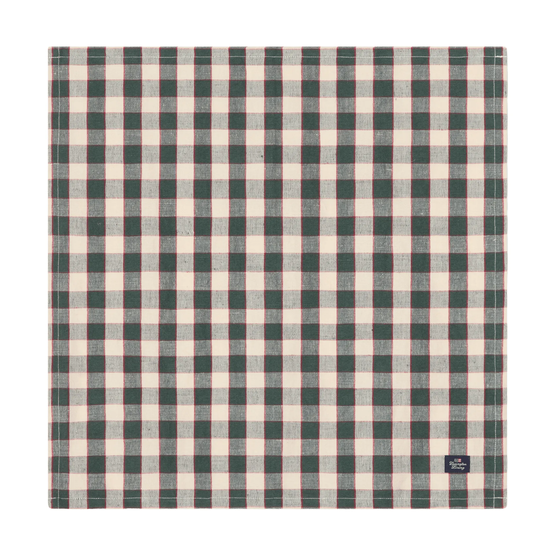 Checked Linen/Cotton kangasservetti 50x50 cm, Green–vaalea beige–punainen Lexington