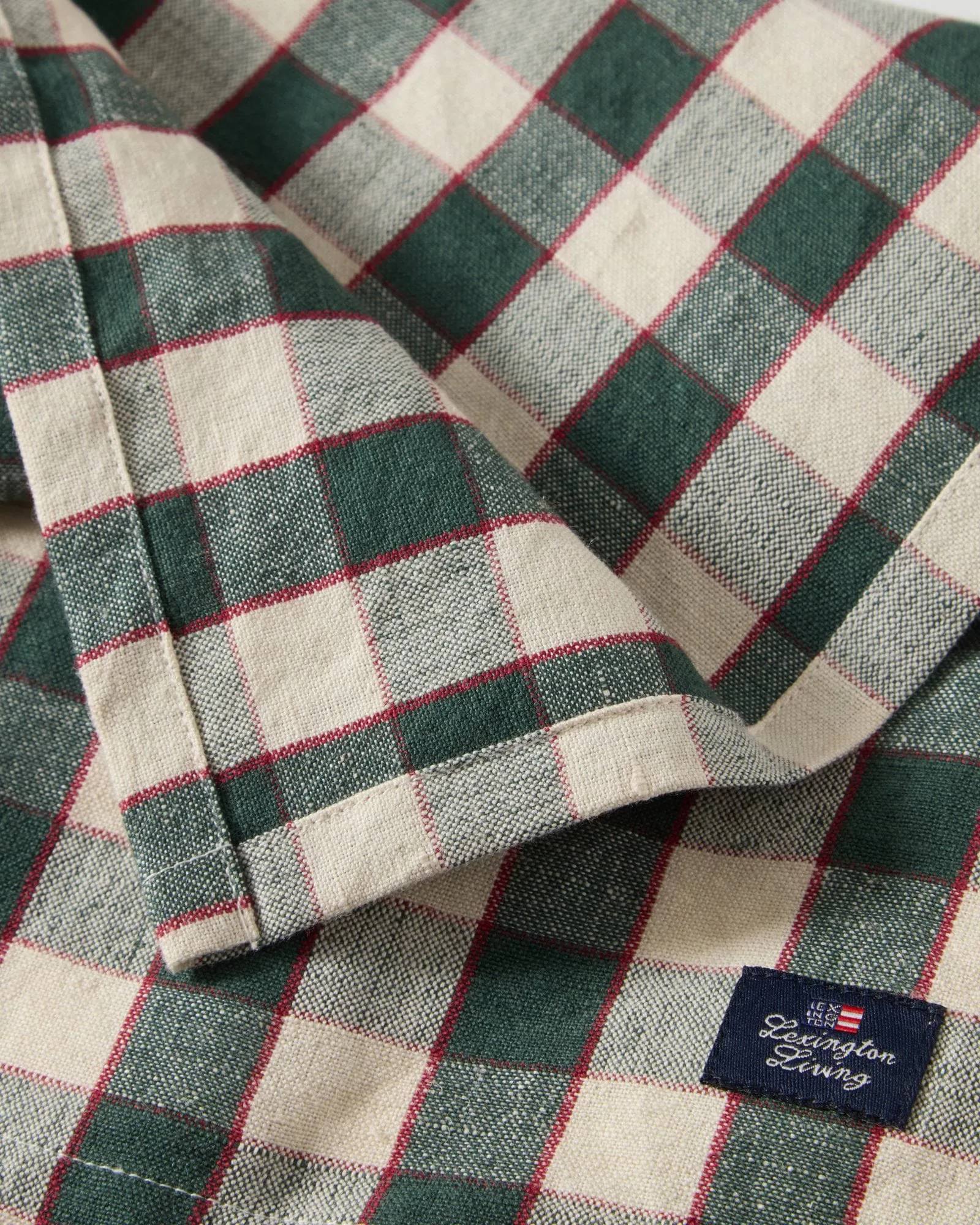 Checked Linen/Cotton kangasservetti 50x50 cm, Green–vaalea beige–punainen Lexington