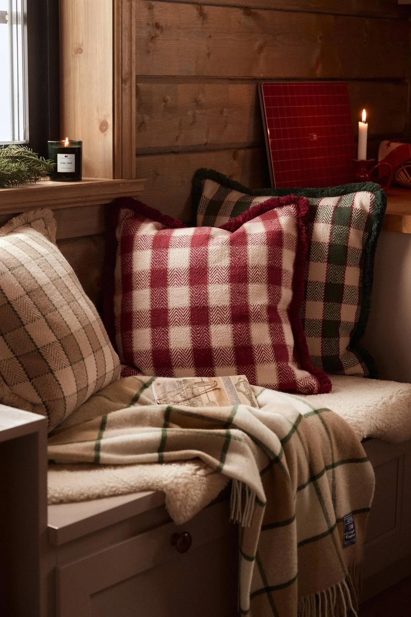 Checked Recycled Wool huopa 130x170 cm, Beige–vaalea beige–vihreä Lexington