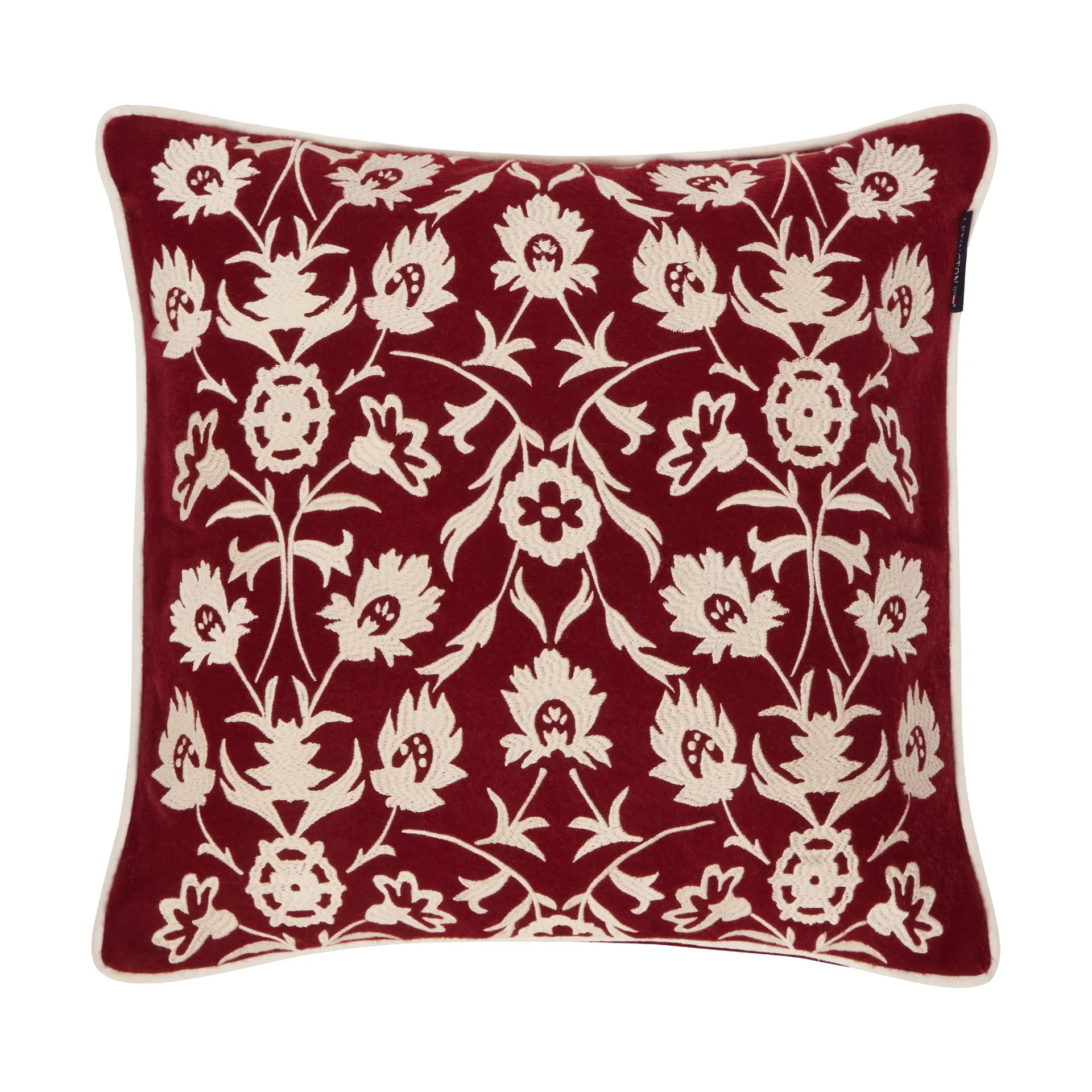 Flower Embroidered Wool Mix tyynyliina 50x50 cm, Red-Light beige Lexington
