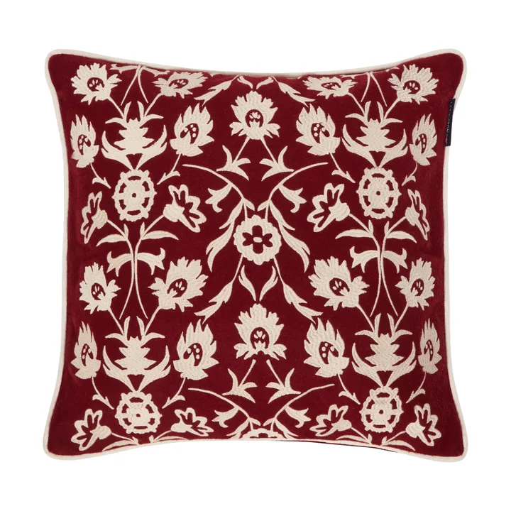 Flower Embroidered Wool Mix tyynyliina 50x50 cm - Red-Light beige - Lexington