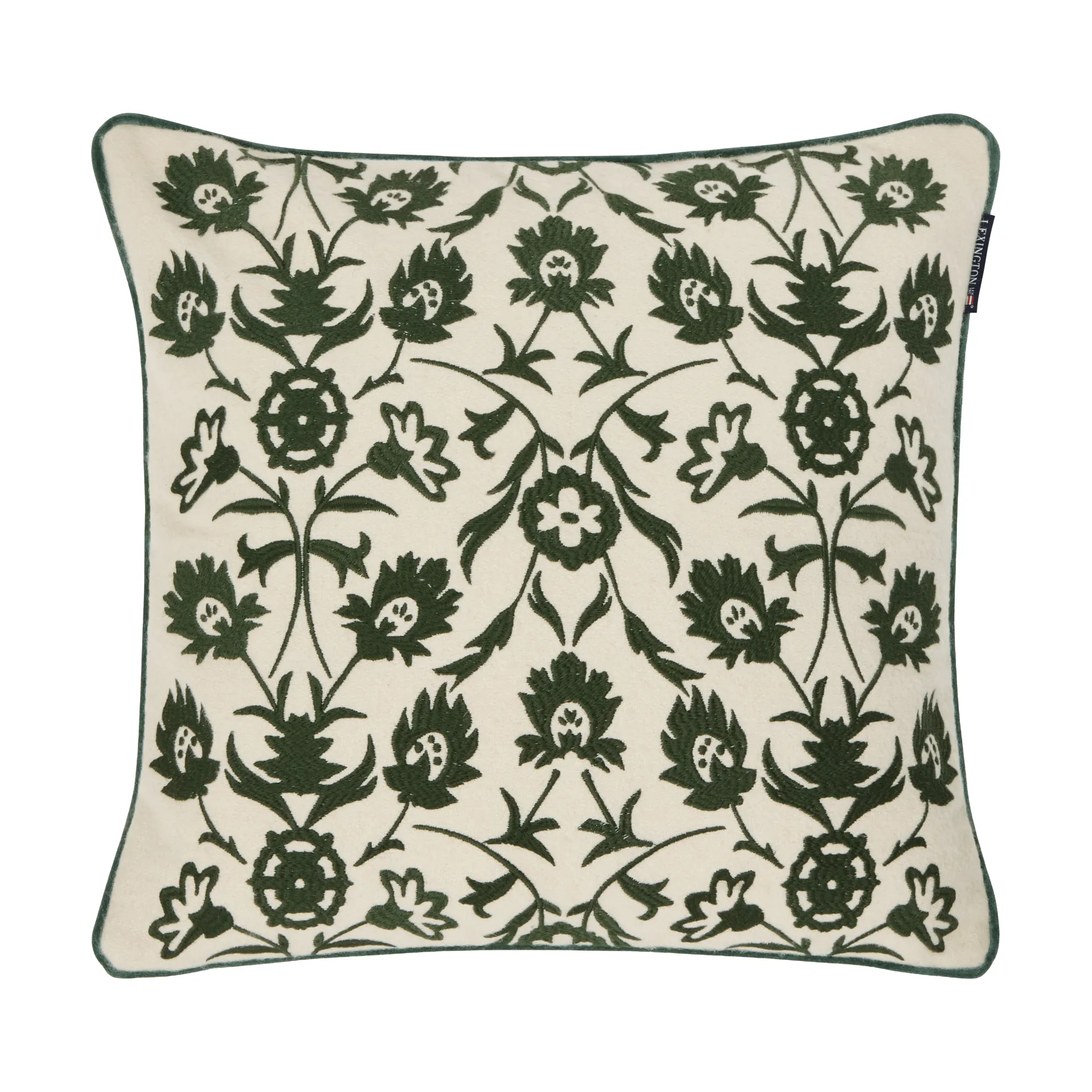 Flower Embroidered Wool Mix tyynyliina 50x50 cm, Vaalea beige-vihreä Lexington