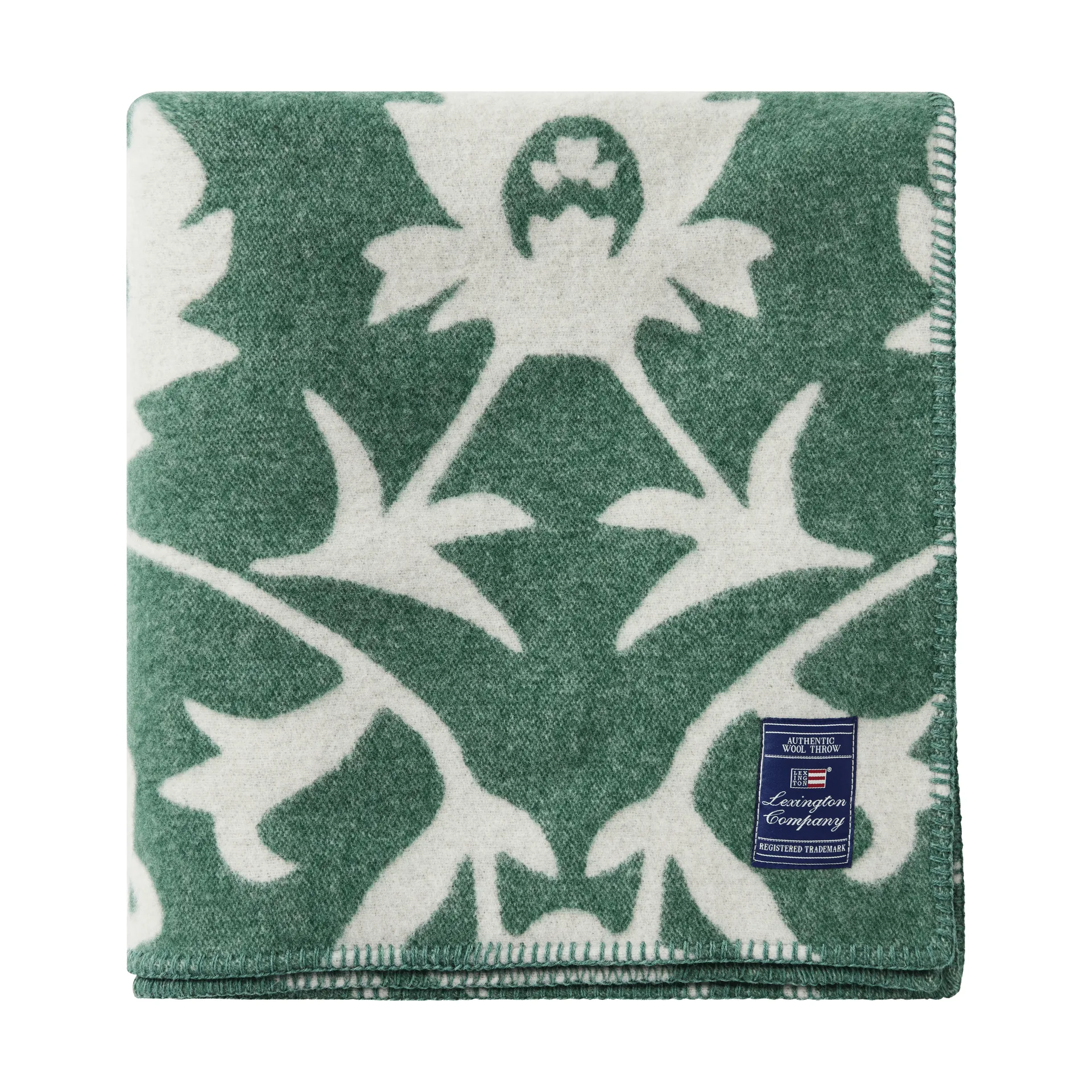 Flower jacquard-kudottu villahuopa, Green–vaalea beige Lexington