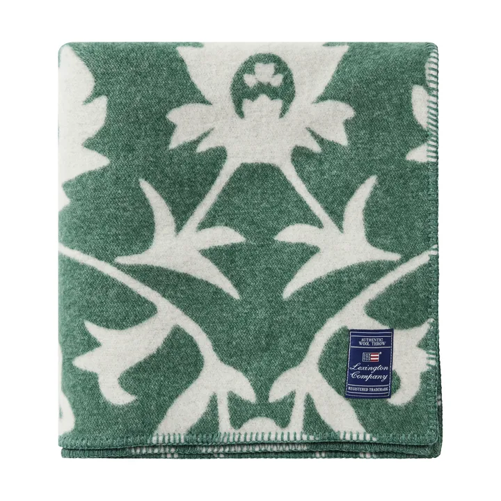 Flower jacquard-kudottu villahuopa - Green–vaalea beige - Lexington
