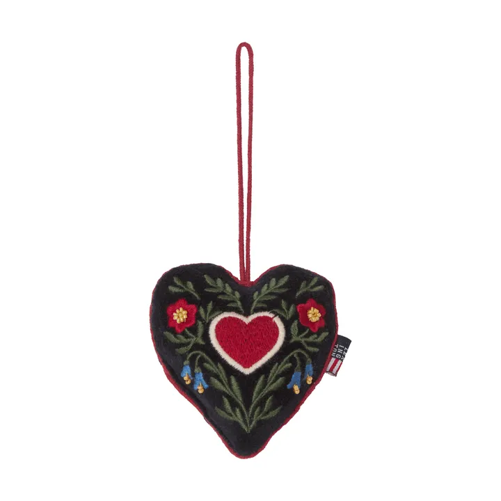 Heart ekologinen samettipuuvilla joulukoriste - Monivärinen, 13x10x3 cm - Lexington