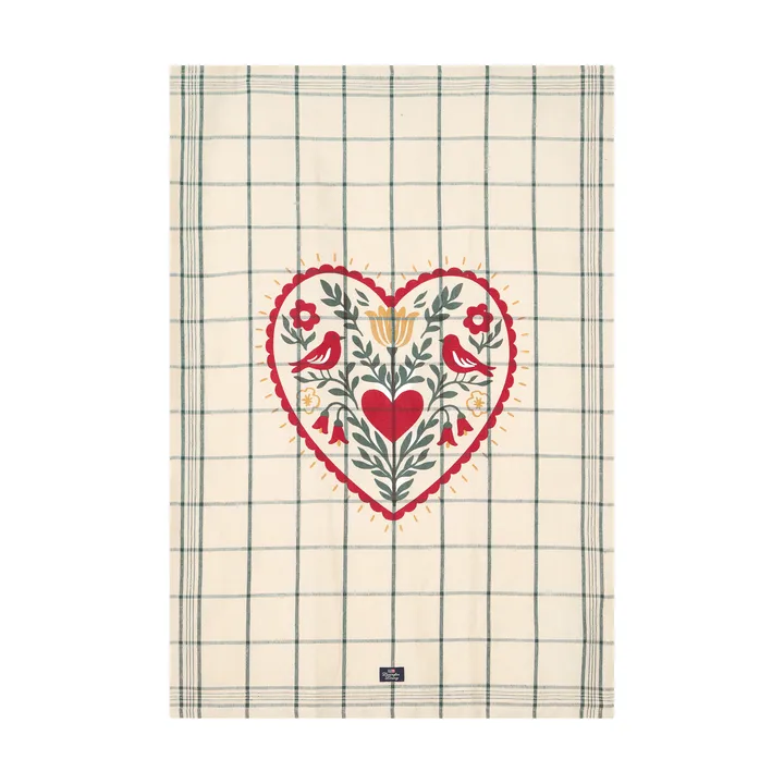 Heart pellava/puuvilla keittiöpyyhe - Valkoinen–vihreä–punainen, 50x70 cm - Lexington
