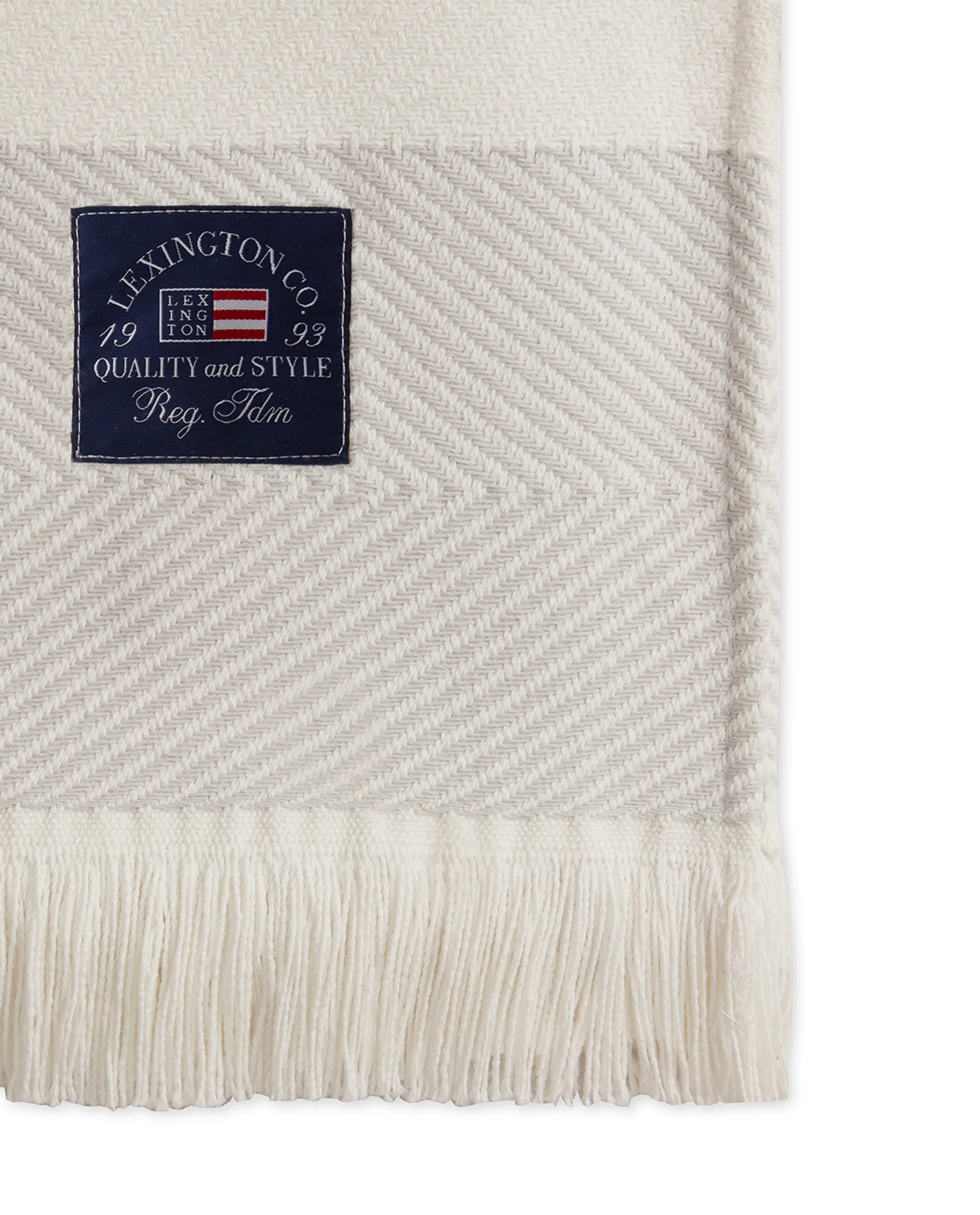Herringbone Striped Recycled puuvillainen torkkupeitto, Valkoinen-vaaleanpunainen Lexington