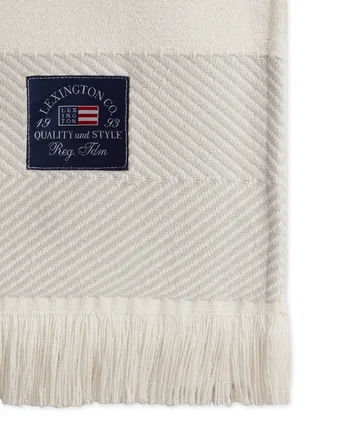 Herringbone Striped Recycled puuvillainen torkkupeitto - Valkoinen-vaaleanpunainen - Lexington