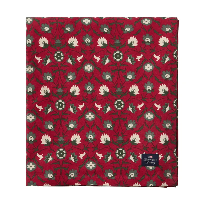Kukkakuosinen luomupuuvillapöytäliina - Punainen–beige–vihreä, 150x250 cm - Lexington