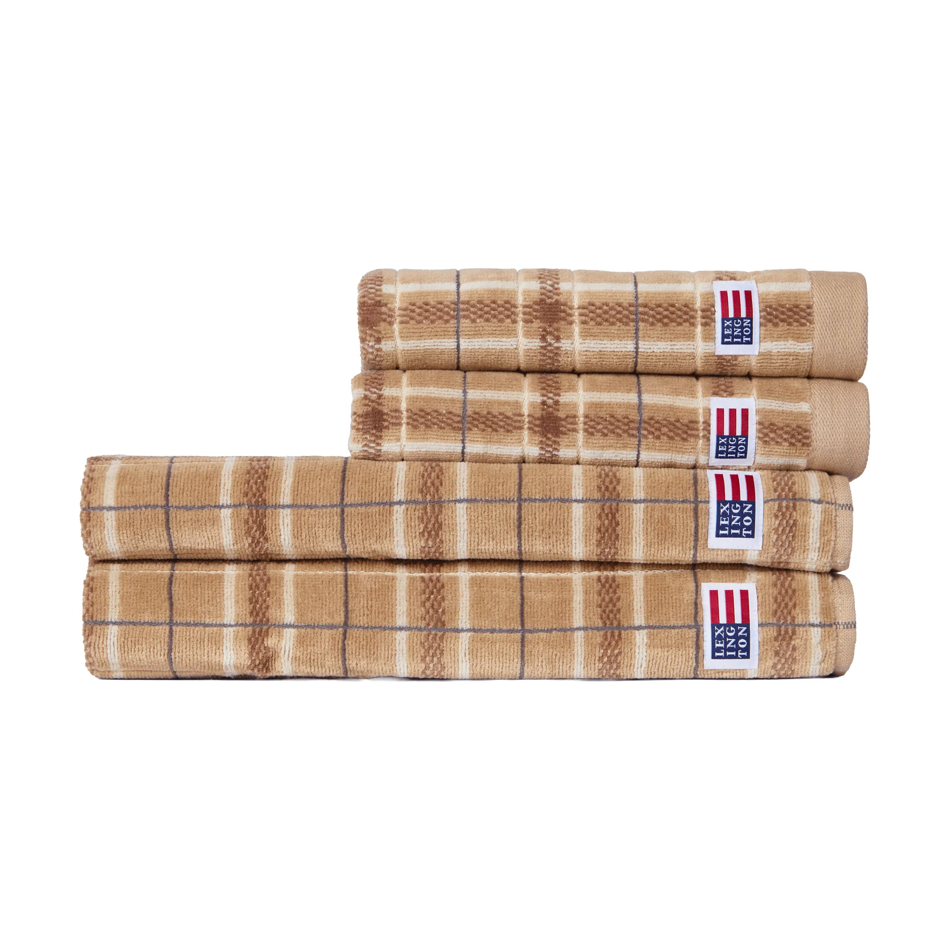 Lexington ruudullinen pyyhe, 4 osaa, Beige-harmaa, 2 kpl 50x70 cm, 2 kpl 70x30 cm Lexington