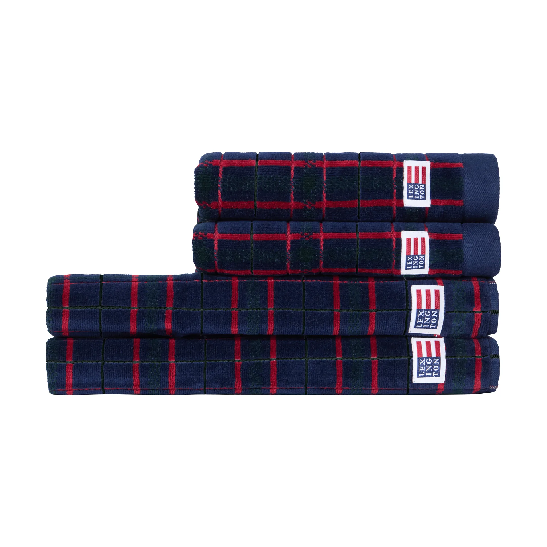 Lexington ruudullinen pyyhe, 4 osaa, Navy-green, 2 kpl 50x70 cm, 2 kpl 70x30 cm Lexington