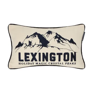 Mountains Logo -kuvioinen villasekoitekoristetyyny - White-navy, 50x30 cm - Lexington