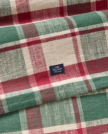 Ruudullinen ekologinen puuvillapöytäliina - Vihreä-punainen-beige, 50x150 cm - Lexington