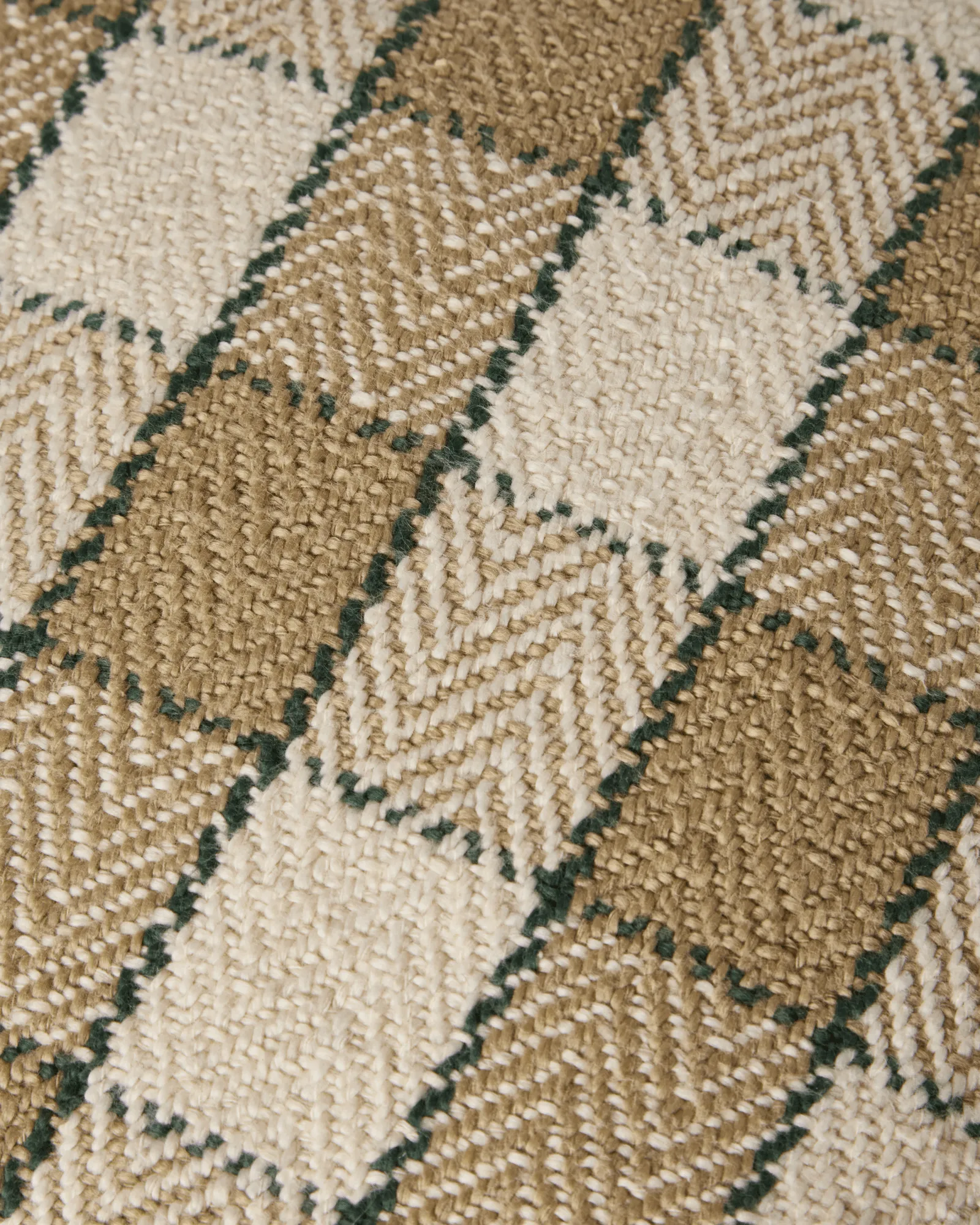 Ruudullinen luomupuuvillainen hapsureunainen tyynynpäällinen, Beige–vaaleabeige–vihreä Lexington