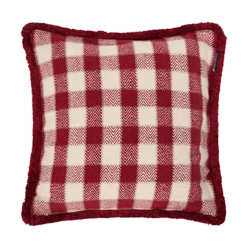 Ruudullinen luomupuuvillainen hapsureunainen tyynynpäällinen - Red-light beige–beige - Lexington