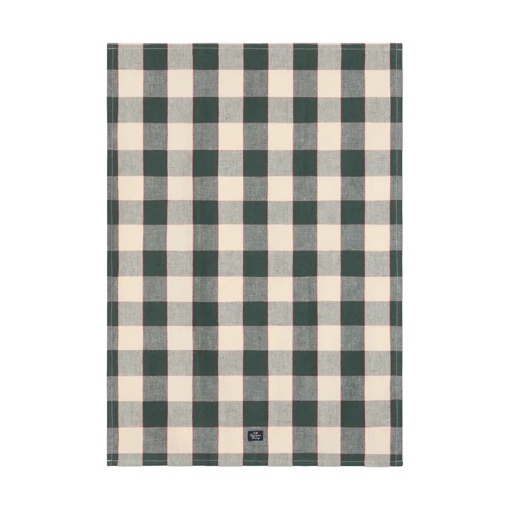 Ruudullinen pellava/puuvilla keittiöpyyhe 50x70 cm - Green–vaalea beige–punainen - Lexington