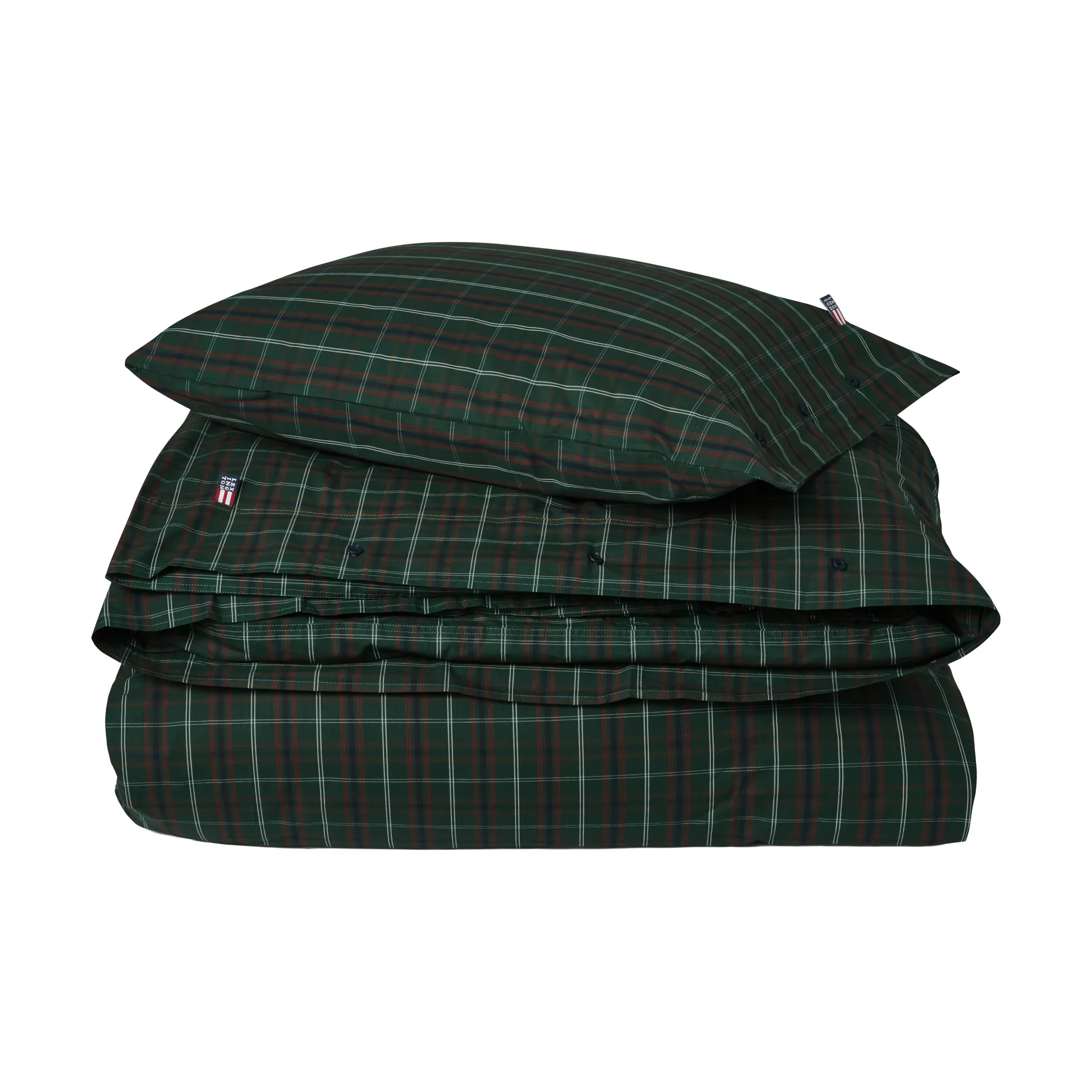 Ruudullinen puuvillaperkaalivuodevaatesetti, Green-navy, 2 kpl 50x60 cm/1 kpl 220x220 cm Lexington
