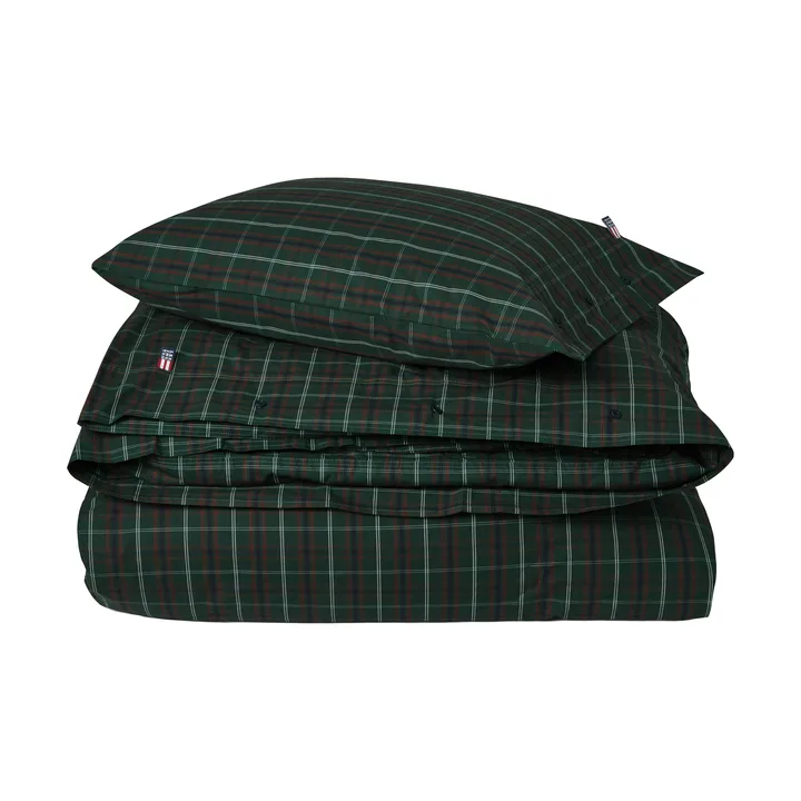 Ruudullinen puuvillaperkaalivuodevaatesetti - Green-navy, 2 kpl 50x60 cm/1 kpl 220x220 cm - Lexington
