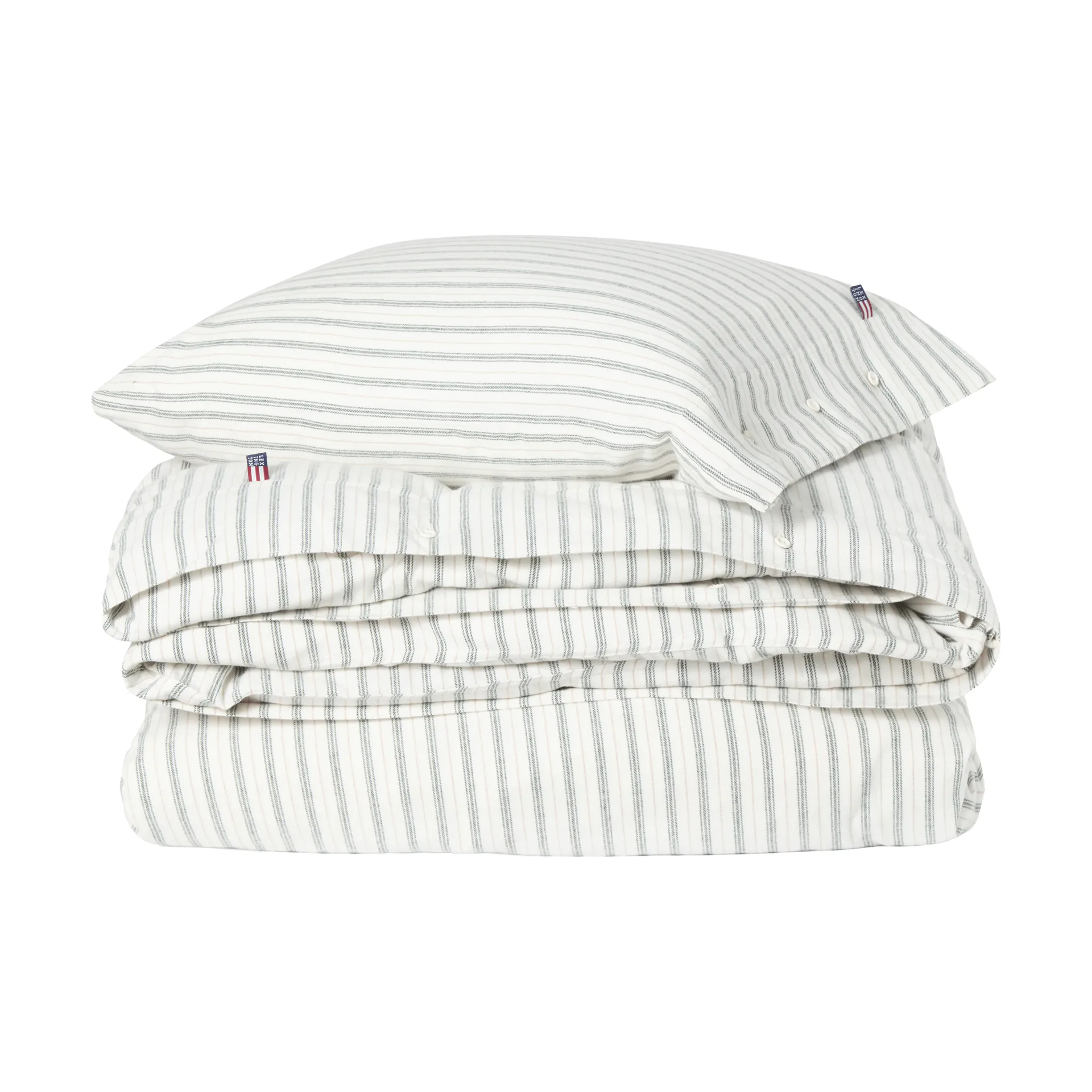 Stripe puuvillaflanelli pussilakanasetti, Valkoinen–vihreä–beige, 50x60 cm/150x210 cm Lexington