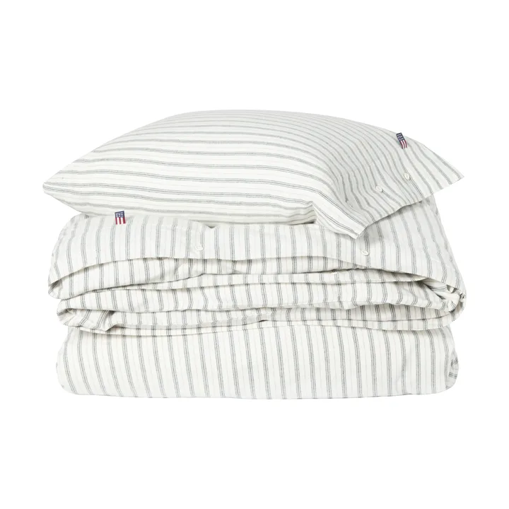 Stripe puuvillaflanelli pussilakanasetti - Valkoinen–vihreä–beige, 50x60 cm/150x210 cm - Lexington