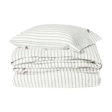 Stripe puuvillaflanelli pussilakanasetti - Valkovihreä-beige, 2 kpl 50x60 cm/1 kpl 220x220 cm - Lexington