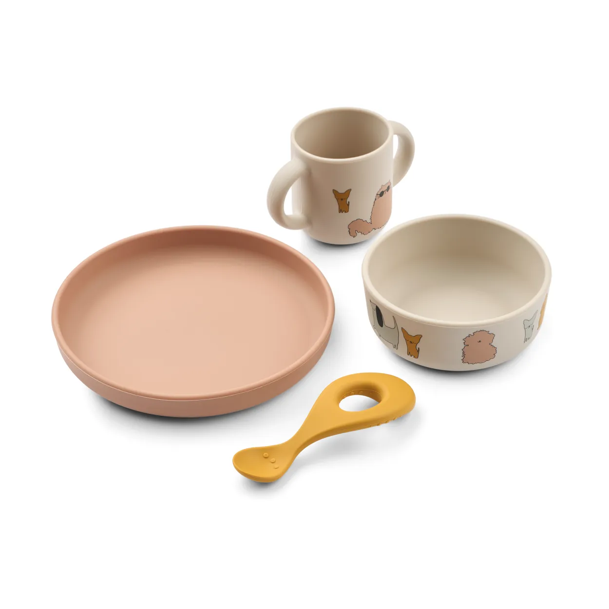 Liewood Vivi painettu astiasto 4 osaa Cats and Dogs-Sandy