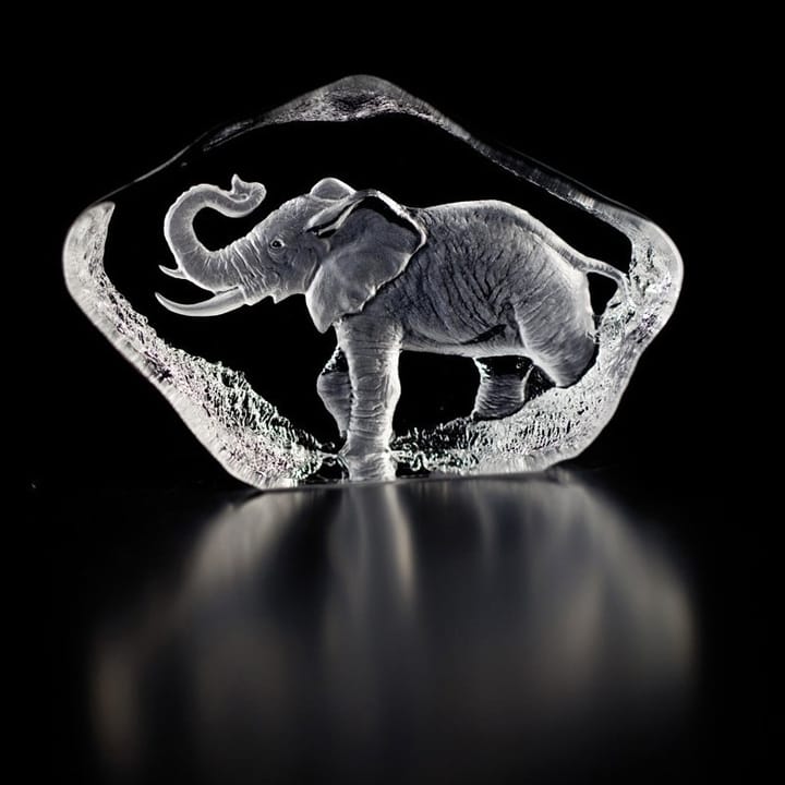 Wildlife lasiminiatyyri elefantti, lasi Målerås Glasbruk