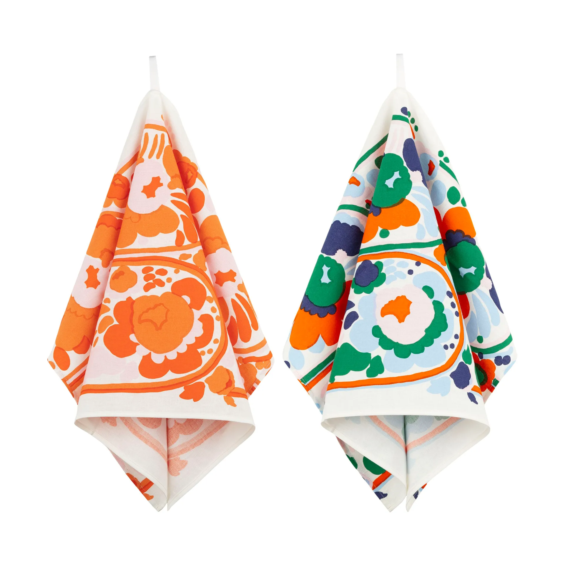 Karuselli keittiöpyyhe 43x70 cm 2 osaa, White-orange-blue-emerald Marimekko