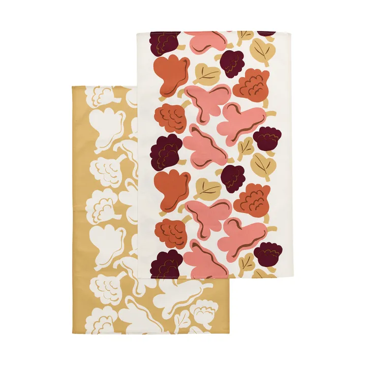 Kukasta Kukkaan keittiöpyyhe - Off white–pink–terracotta–okra, 2-pack - Marimekko