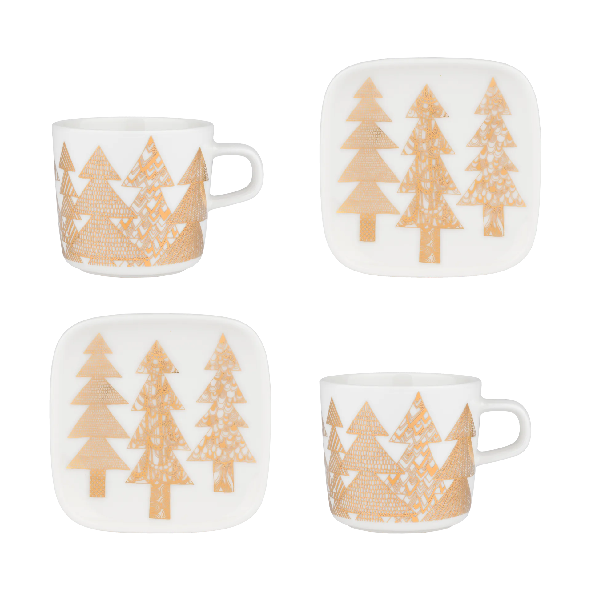 Kuusikossa kuppi ja lautanen setti 20 cl 4 osaa, White-gold Marimekko