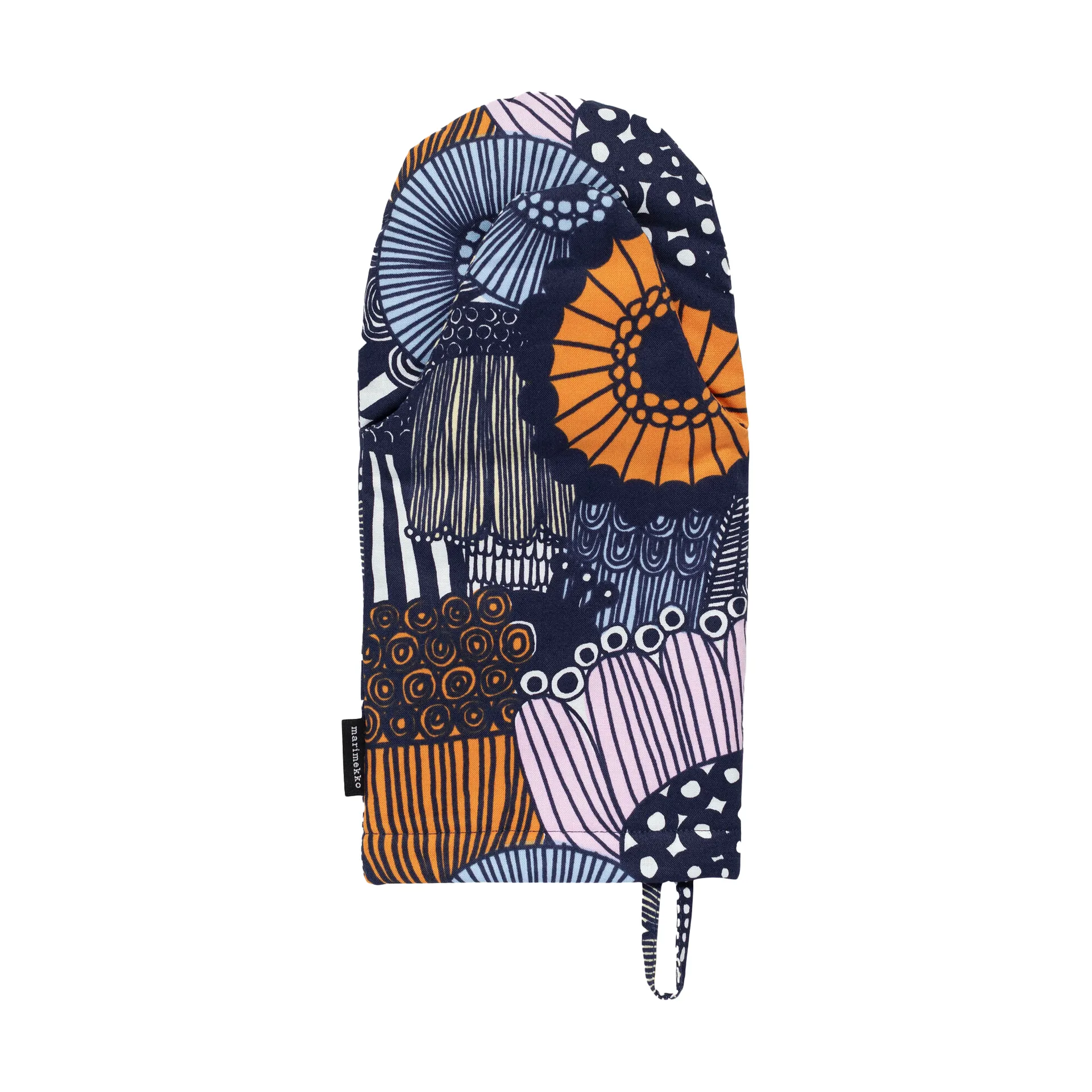 Pieni Siirtolapuutarha uunikinnas, White-yellow-orange-light blue Marimekko