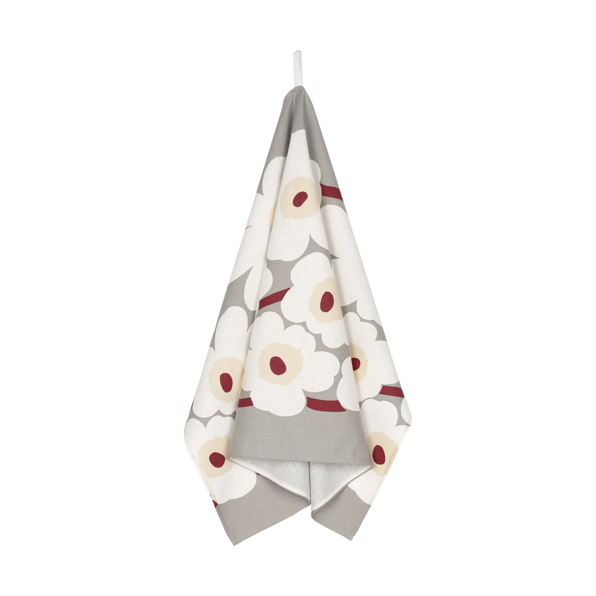 Pieni Unikko keittiöpyyhe puuvilla-pellava 43x70 cm, L. grey-white-d. red-yellow Marimekko