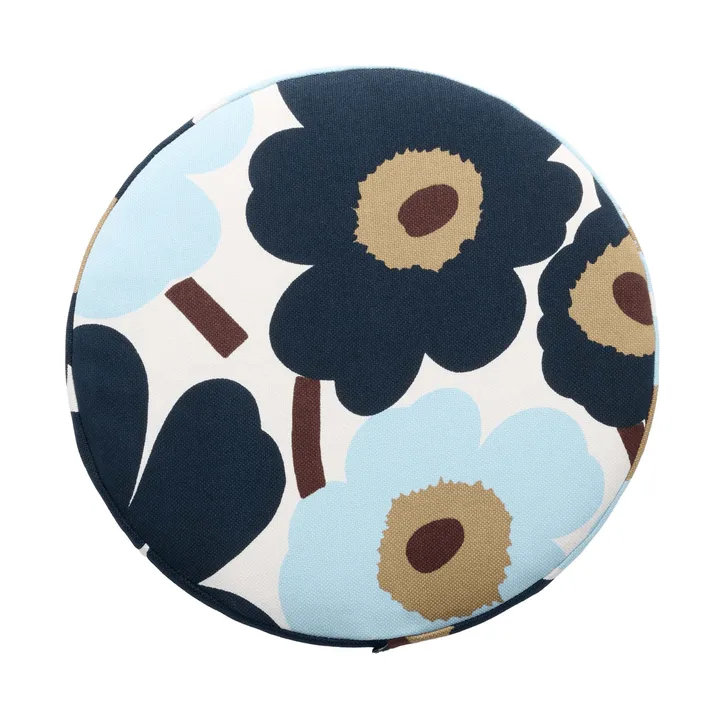 Pieni Unikko pyöreä istuinpehmuste - White-blueberry-cold blue-dark brown - Marimekko
