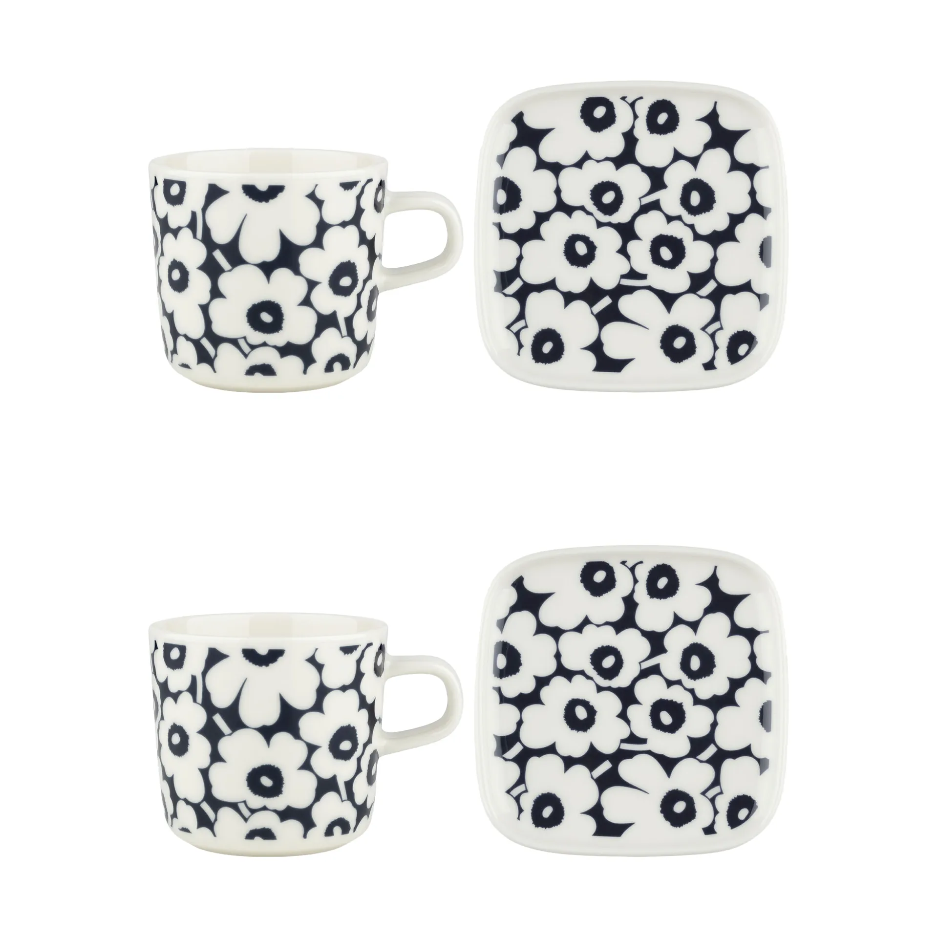 Pikkuinen Unikko kuppi ja lautanen setti 20 cl 4 osaa, Dark blue-white Marimekko