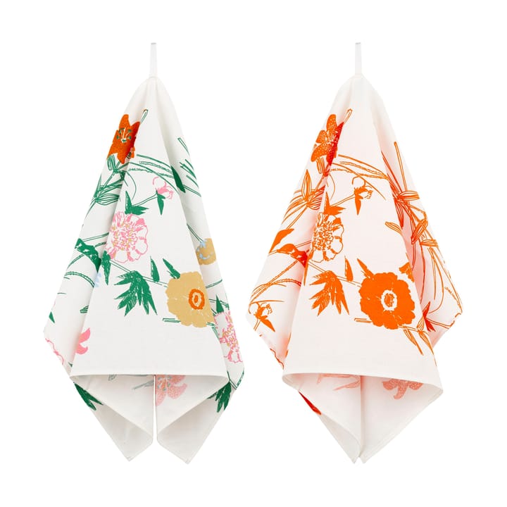 Puutarhajuhlat keittiöpyyhe 2 osaa - White-green-orange-beige - Marimekko