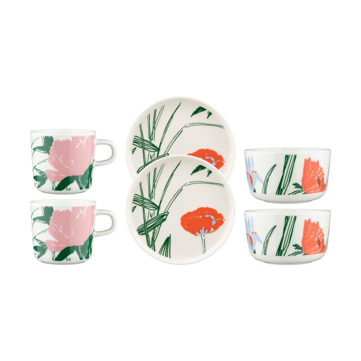 Puutarhakutsut astiasto 6 osaa - White-green-orange - Marimekko