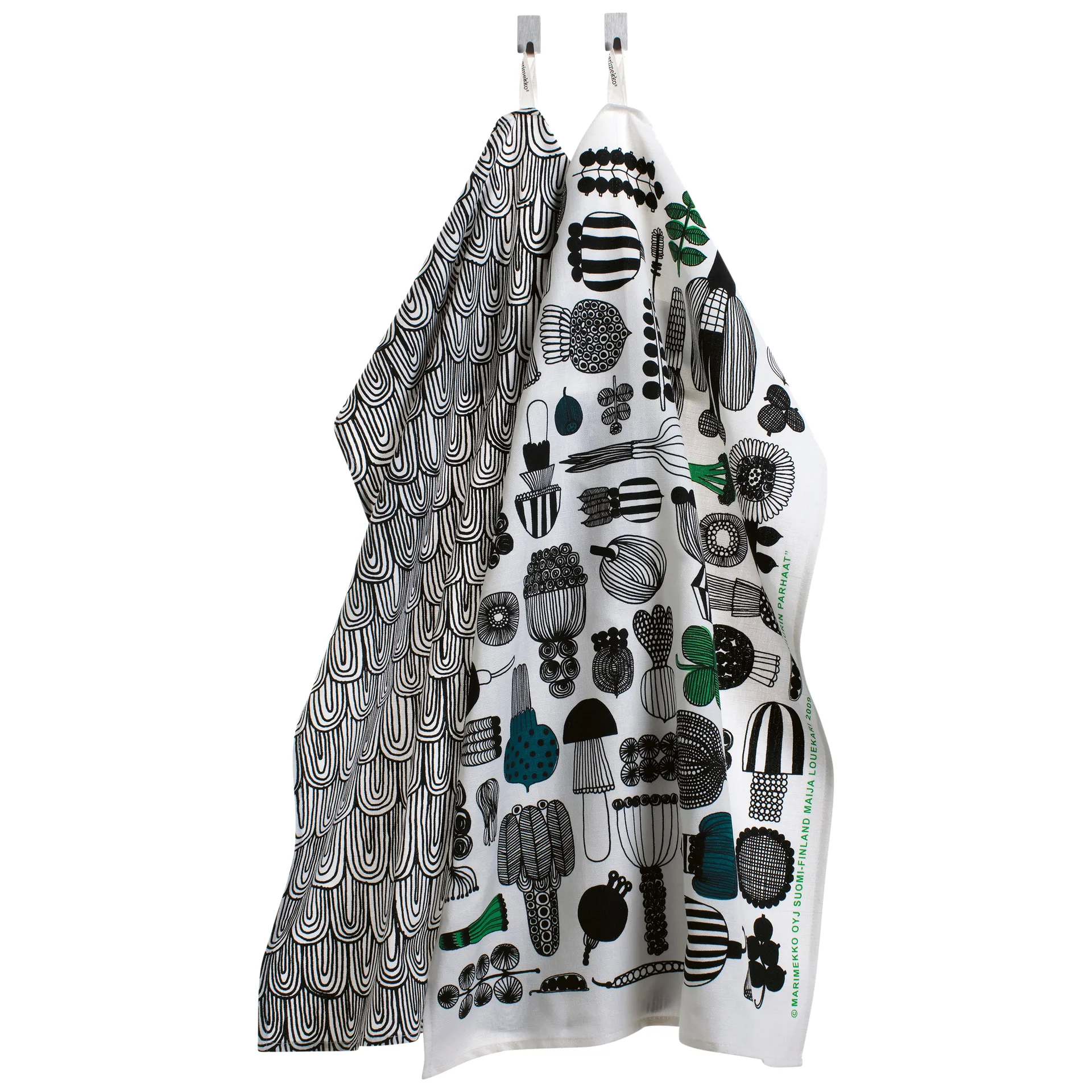 Puutarhurin parhaat -keittiöpyyhe 47x70 cm, 2-pakkaus, Valkoinen-musta-vihreä Marimekko