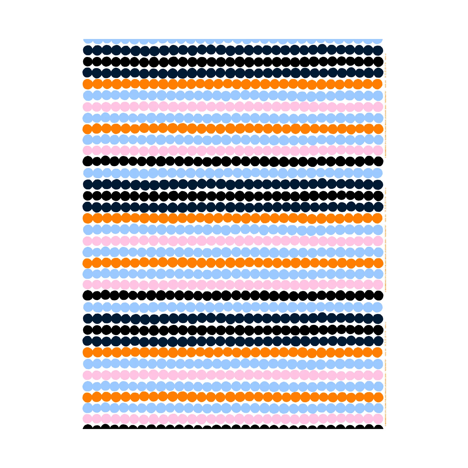Räsymatto vahakangas, White-pink-light blue-black Marimekko
