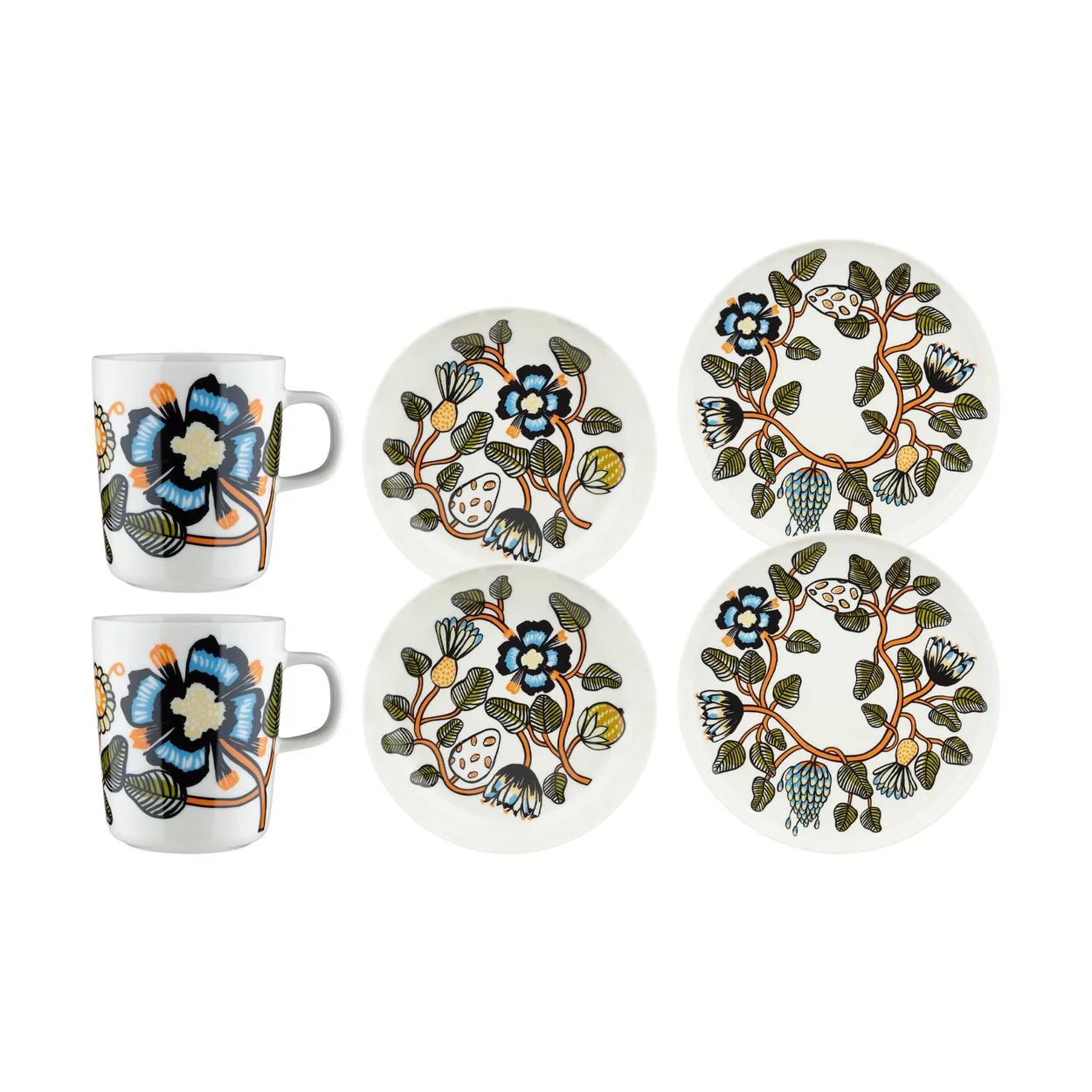 Marimekko Tiara illallissetti 6 osaa White-warm orange-green