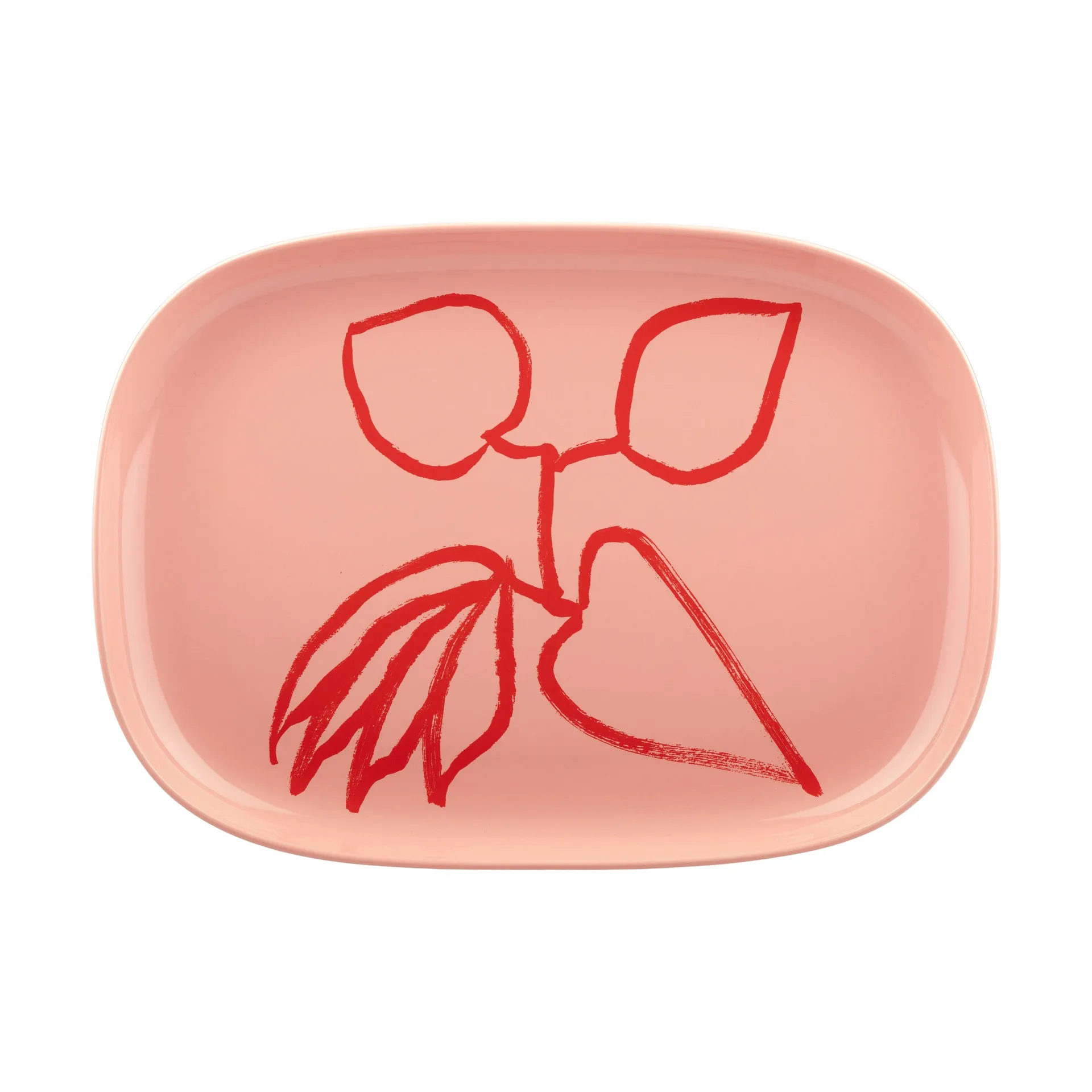 Ukonhattu tarjoilulautanen 23x32 cm., Salmon red-tomato red Marimekko